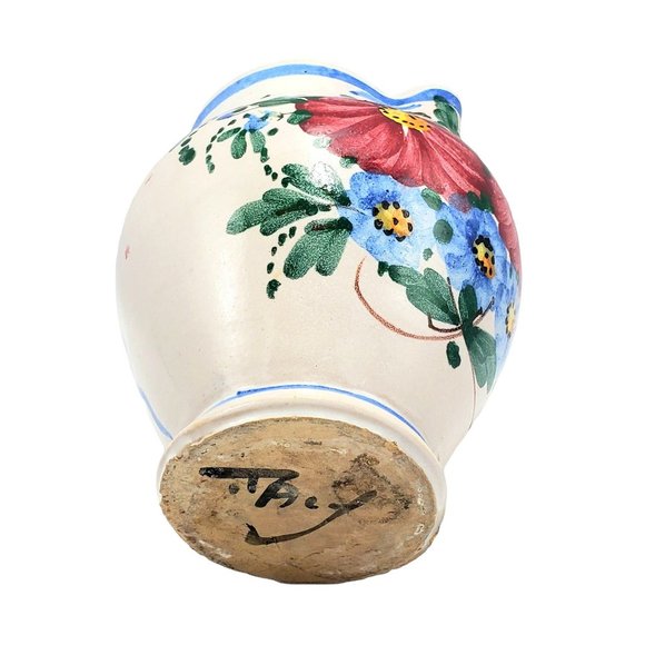 Vintage Art Pottery Small Floral Pitcher Italy Hand Painted Rustic Farmhouse Cou - Picture 7 of 8